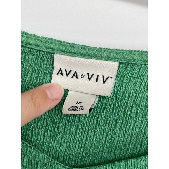 Ava & Viv Kelly Green Smocked Knee Length Dress Size 3X Cottage Coquette - Picture 5 of 6